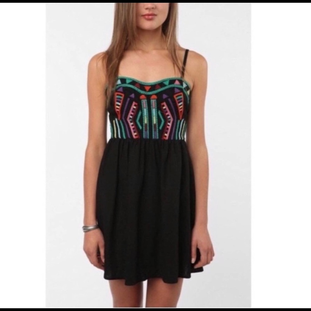 Staring at Stars By Urban Outfitters Black Tribal Print Mini Dress, 4